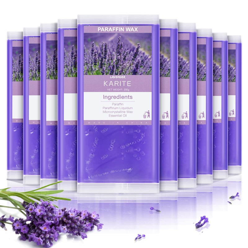KARITE Paraffin Wax Refills 10 Pack Lavender Scented Paraffin Wax Beads Blocks for Paraffin Bath Paraffin Wax Machine Refills for Hand Feet Dry SkinRrelieves muscle fatigue Hydration and nourish