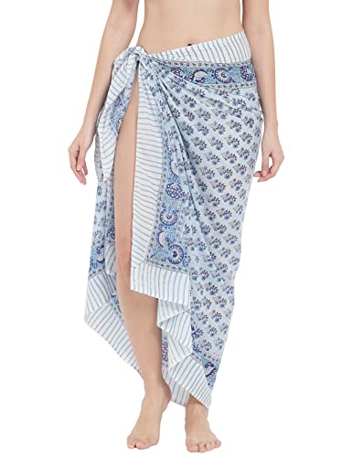 parihan Cotton Block Print long Beach Pareo Sarong Swimsuit Cover Ups Women Wrap - Image 1