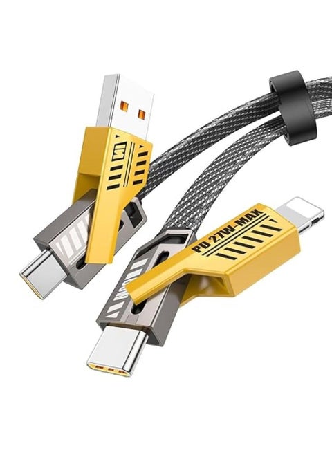 4 in 1 USB C to USB C Fast Charging Cable (65W) with Built-in USB A and Lightning Connector (27W), Flat and Fast Charging Cable
