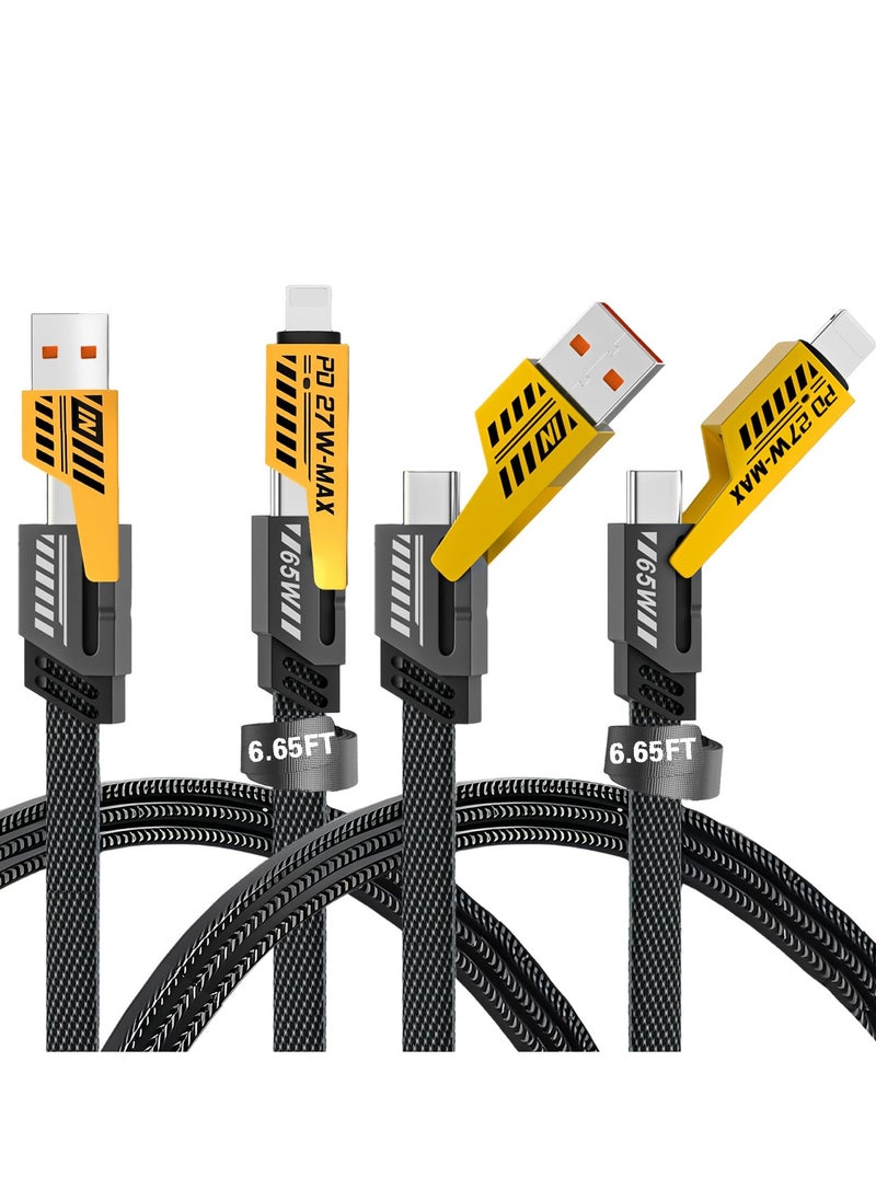 Generic - 4 in 1 USB C to USB C Fast Charging Cable (65W) with Built-in USB A and Lightning Connector (27W), Flat and Fast Charging Cable - Image 1