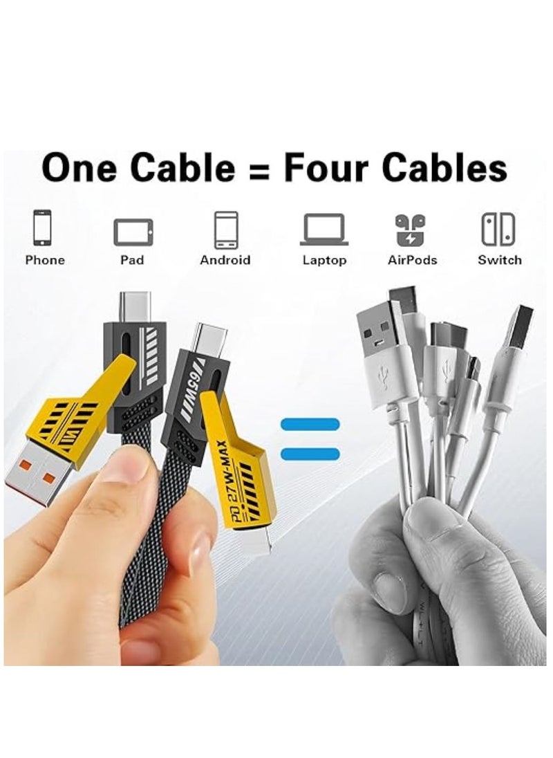 Generic - 4 in 1 USB C to USB C Fast Charging Cable (65W) with Built-in USB A and Lightning Connector (27W), Flat and Fast Charging Cable - Image 1
