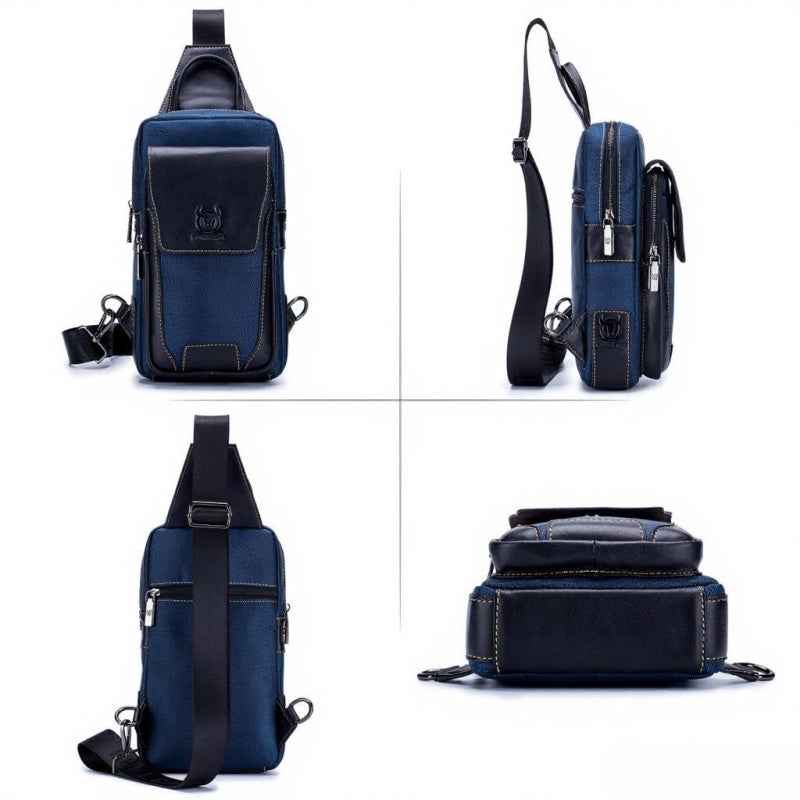BULLCAPTAIN Men Leather Sling Bag Casual Chest Bag Pack Crossbody Bag Sling Backpack Travel Shoulder Backpack - Image 5