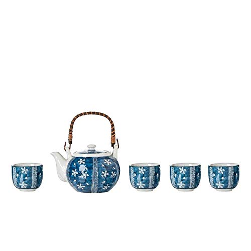 TJ Global Chinese Japanese Porcelain Tea Set with Blue Flower Design 100 Handmade Traditional Tea Ceremony Set with Teapot and 4 Teacups