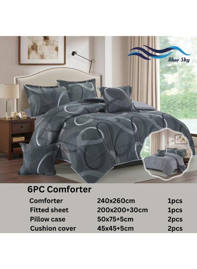 بلو سكاي مفرش سرير نفرين فندقي فاخر – طقم لحاف بحشوة 6 قطع – طقم مفارش يتكون من مفرش  بحشوة وشرشف مطاطي و 2 كيس مخدة و 2 كيس وسادة مربعة – طقم نوم ناعم ومريح - مقاس المفرش 260X240 سم - Image 4