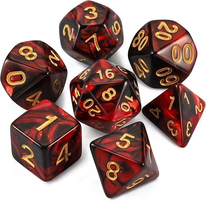 QMAY DND Dice Set -D&D Polyhedral Dice (7 Pcs) for Dungeons and Dragons (Red and Black) - Image 1