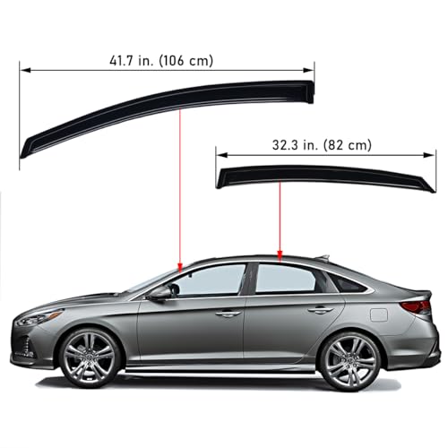 Lightronic لايتيرونيك WV94361 واقي نافذة جانبي خارجي، مظلة مطر، دخاني داكن، مجموعة 4 قطع، تناسب 2015-2019 هيونداي سوناتا - Image 2