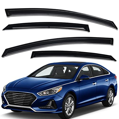 Lightronic لايتيرونيك WV94361 واقي نافذة جانبي خارجي، مظلة مطر، دخاني داكن، مجموعة 4 قطع، تناسب 2015-2019 هيونداي سوناتا - Image 1
