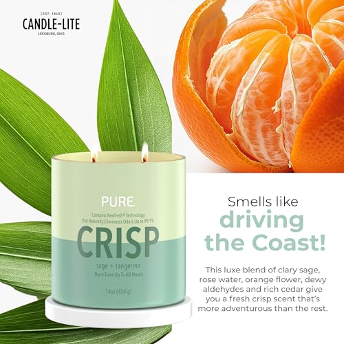 CANDLE-LITE شموع كاندل لايت العطرية الخالية من الروائح مع المريمية واليوسفي، تقنية نيفو فريش تقضي على 99.9% من الروائح، 16 أونصة، وعاء ذو فتيلين، مصنوعة بفخر في الولايات المتحدة الأمريكية، حتى 60 ساعة من وقت الاحتراق - Image 4
