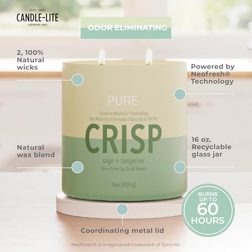 CANDLE-LITE شموع كاندل لايت العطرية الخالية من الروائح مع المريمية واليوسفي، تقنية نيفو فريش تقضي على 99.9% من الروائح، 16 أونصة، وعاء ذو فتيلين، مصنوعة بفخر في الولايات المتحدة الأمريكية، حتى 60 ساعة من وقت الاحتراق - Image 2