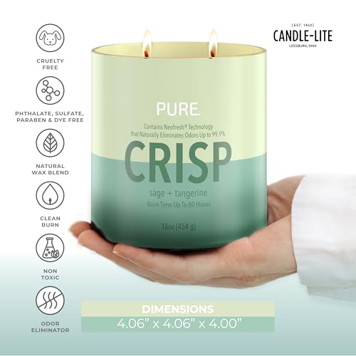 CANDLE-LITE شموع كاندل لايت العطرية الخالية من الروائح مع المريمية واليوسفي، تقنية نيفو فريش تقضي على 99.9% من الروائح، 16 أونصة، وعاء ذو فتيلين، مصنوعة بفخر في الولايات المتحدة الأمريكية، حتى 60 ساعة من وقت الاحتراق - Image 3
