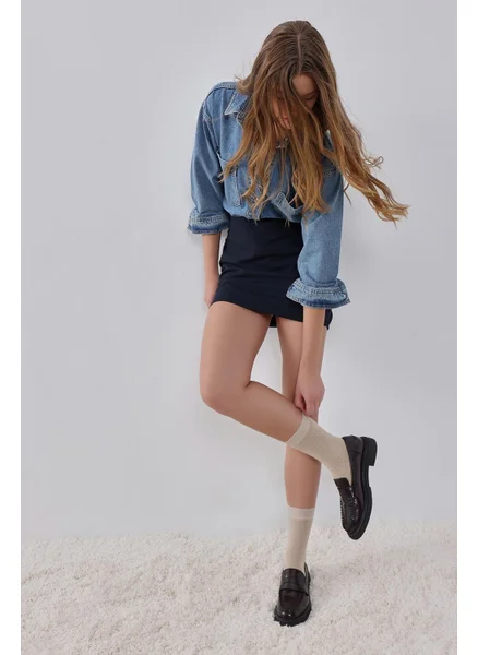 Pieces Of Melon Navy Blue Lined Mini Skirt