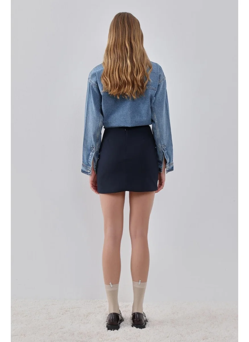 Pieces Of Melon Navy Blue Lined Mini Skirt