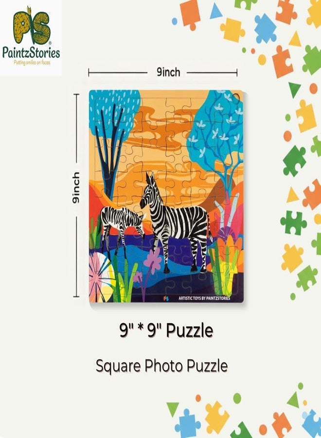 PAINTZSTORIES أحجية خشبية من PAINTZSTORIES: زوج من الحمير الوحشية | مجموعة واحدة من 48 قطعة | أحجية تعليمية لتنمية المهارات الإدراكية والحركية | هدية عيد ميلاد للأطفال | 4 سنوات فما فوق | الحجم 9 × 9 بوصة - Image 3