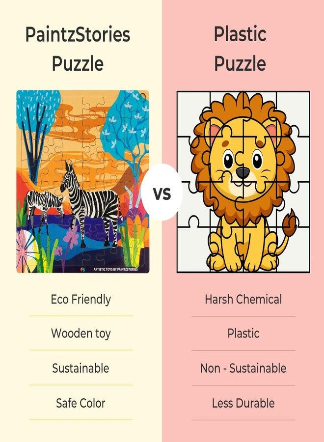 PAINTZSTORIES أحجية خشبية من PAINTZSTORIES: زوج من الحمير الوحشية | مجموعة واحدة من 48 قطعة | أحجية تعليمية لتنمية المهارات الإدراكية والحركية | هدية عيد ميلاد للأطفال | 4 سنوات فما فوق | الحجم 9 × 9 بوصة - Image 4
