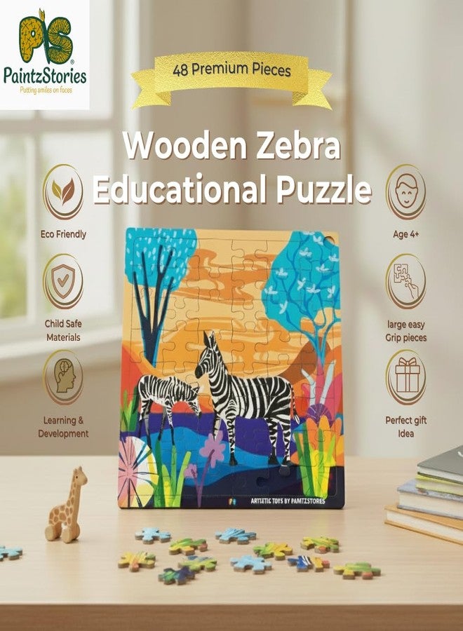 PAINTZSTORIES أحجية خشبية من PAINTZSTORIES: زوج من الحمير الوحشية | مجموعة واحدة من 48 قطعة | أحجية تعليمية لتنمية المهارات الإدراكية والحركية | هدية عيد ميلاد للأطفال | 4 سنوات فما فوق | الحجم 9 × 9 بوصة - Image 2
