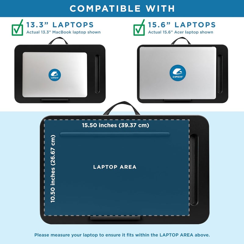 LapGear Sidekick Lap Desk with Device Ledge and Phone Holder - Black - Fits up to 15.6 Inch Laptops - Style No. 44218 - Image 3