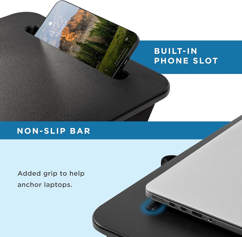 LapGear Sidekick Lap Desk with Device Ledge and Phone Holder - Black - Fits up to 15.6 Inch Laptops - Style No. 44218 - Image 4