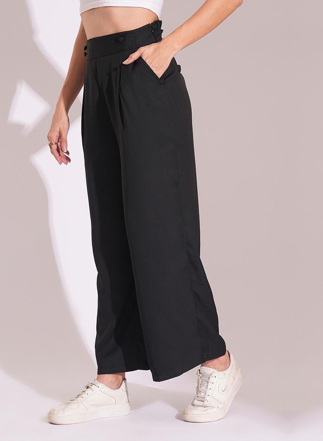 globus High-Rise Pleated Frilled Waist Wide Leg Trousers - Image 4