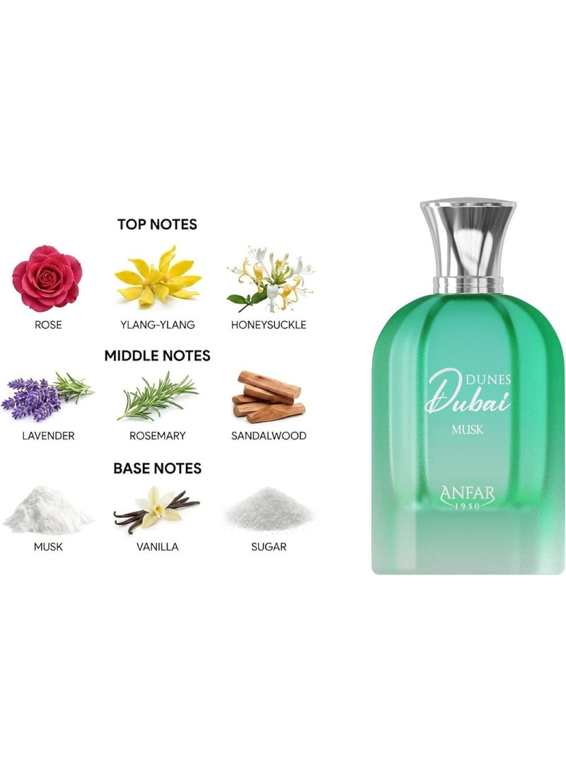 عنفر أنفار ديونز دبي مسك أو دو بارفان 100 مل – عطر زهري غورماند للجنسين يدوم طويلاً مع الورد والإيلنغ إيلنغ والعسل - Image 2