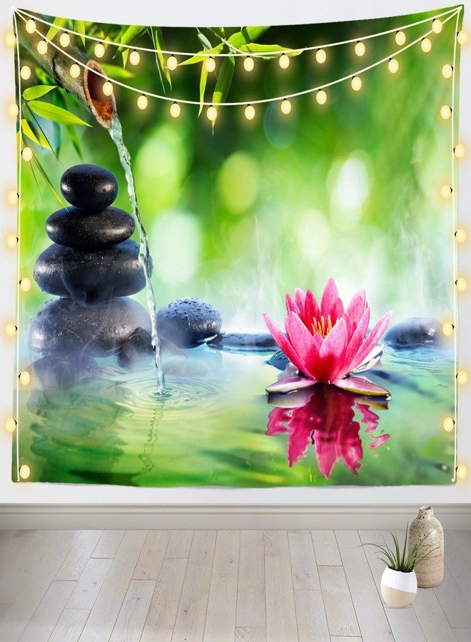 Loccor Zen Garden Tapestry 60''x40'' Green Bamboo Zen Stones Spa Water Lotus Flower Wall Hanging Tapestry Relaxation Bamboos Candles for Home Bedroom Living Room Dorm Decor - Image 2