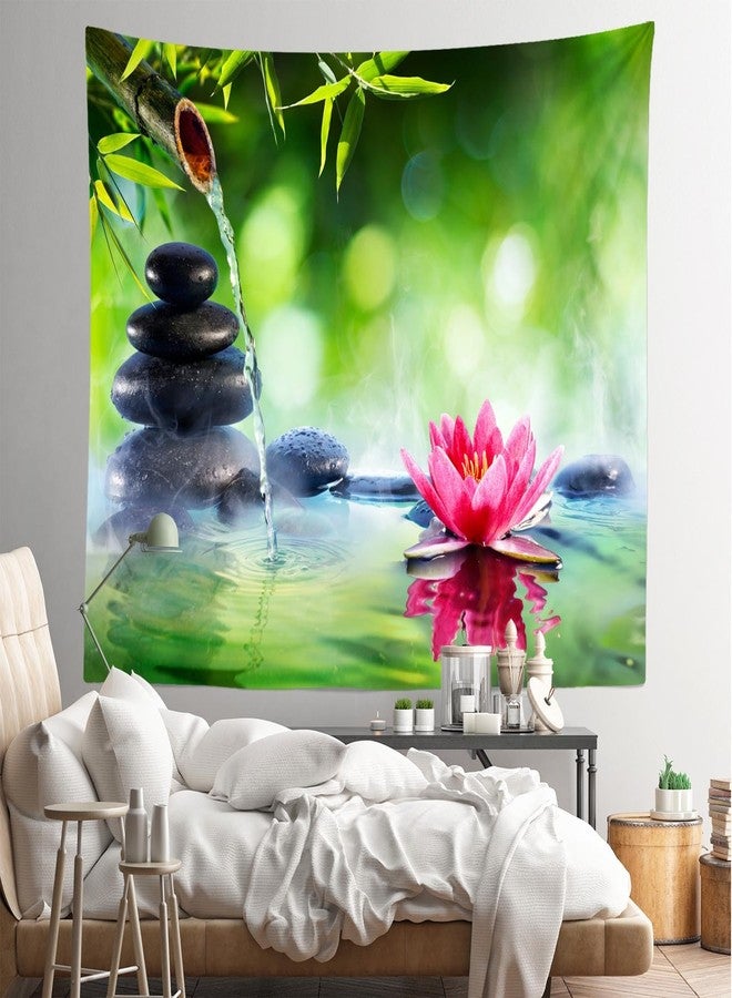 Loccor Zen Garden Tapestry 60''x40'' Green Bamboo Zen Stones Spa Water Lotus Flower Wall Hanging Tapestry Relaxation Bamboos Candles for Home Bedroom Living Room Dorm Decor - Image 3