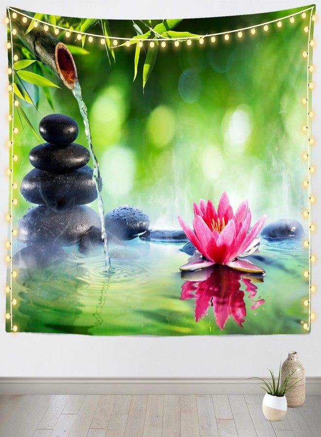 Loccor Zen Garden Tapestry 60''x40'' Green Bamboo Zen Stones Spa Water Lotus Flower Wall Hanging Tapestry Relaxation Bamboos Candles for Home Bedroom Living Room Dorm Decor - Image 4
