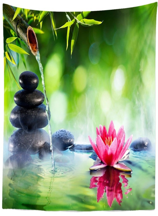 Loccor Zen Garden Tapestry 60''x40'' Green Bamboo Zen Stones Spa Water Lotus Flower Wall Hanging Tapestry Relaxation Bamboos Candles for Home Bedroom Living Room Dorm Decor - Image 1