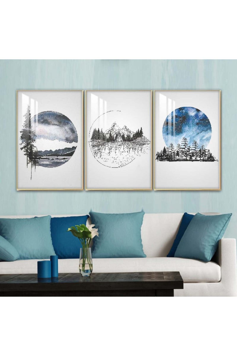 ماركتنا ثلاث لوحات جدارية خشبية بإطار وطبقة أكريليك شفافة - Image 1