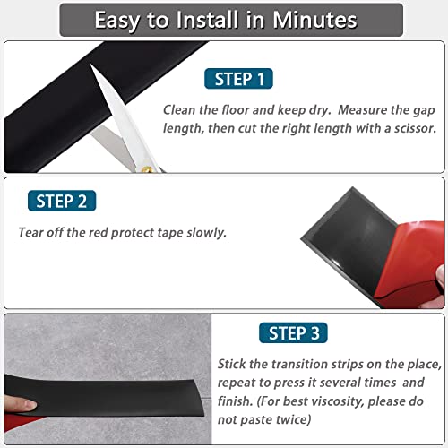 LSGCQ Floor Transition Strip 2" Self Adhesive Flat Vinyl Flooring Transitions Strip with Strong Backing (5cm, 20FT, Black) - Image 5