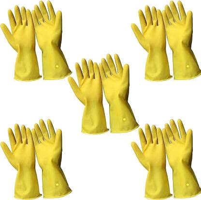 Pacificdeals Chemical Industries Gardening Long Rubber Hand Gloves Household Reusable Cleaning Dishwashing GlovesLatex Waterproof PVC Gloves for Kitchen Working Painting Men Unisex Yellow 5 Pair