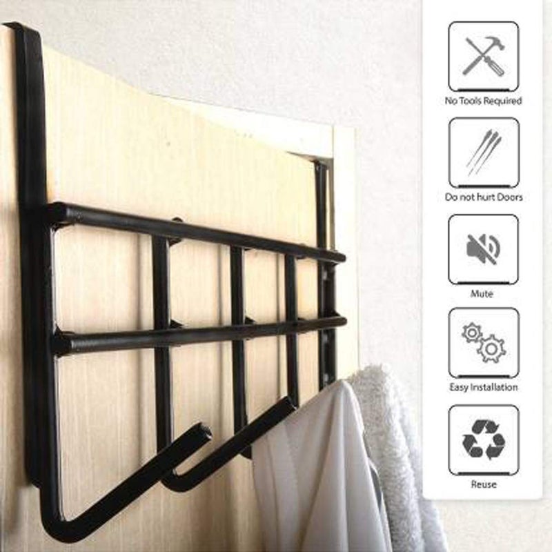 Go Hooked Go Hooked Over The Door Hook Organizer Hanging Organizer Rack Steel Door Hook Hanger Wall Hook Rack 5 Hooks Brown  - Image 4