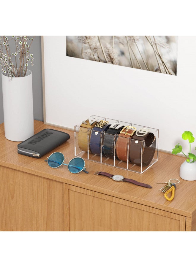 FEMELI Belt Organizer, Acrylic 5 Compartments Belt Container Storage Holder, Clear Belt Display Case for Closet Tie and Bow Tie - Image 3