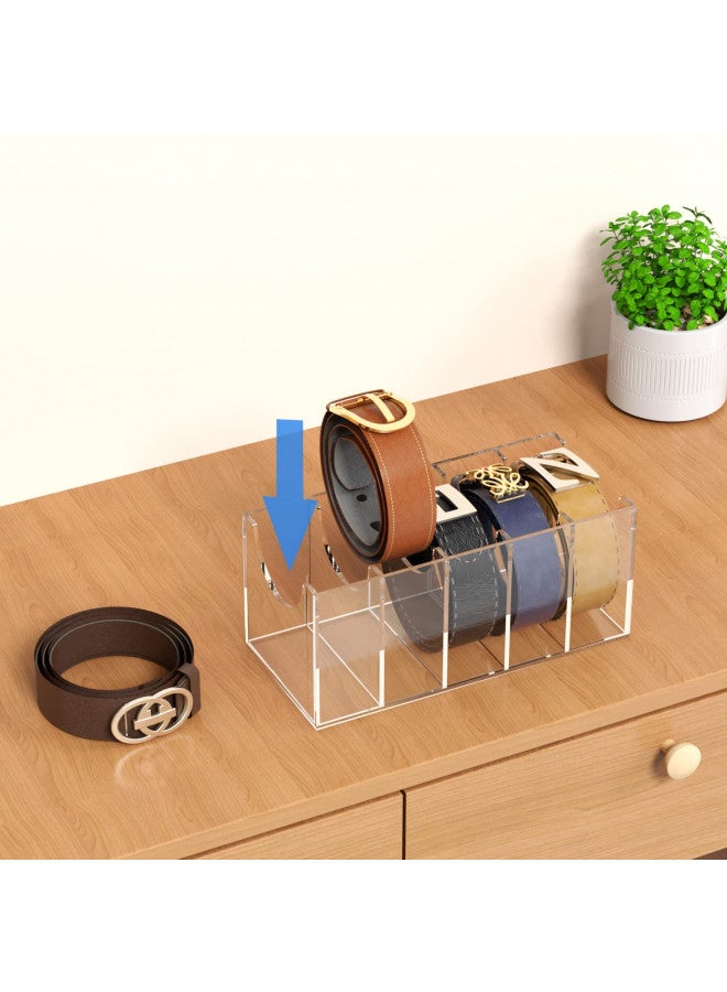 FEMELI Belt Organizer, Acrylic 5 Compartments Belt Container Storage Holder, Clear Belt Display Case for Closet Tie and Bow Tie - Image 4