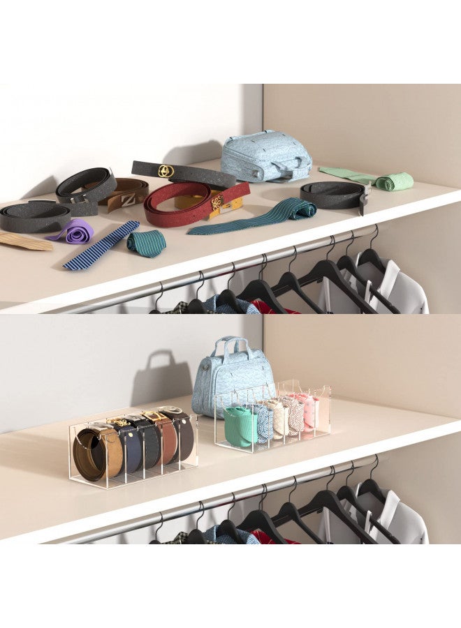 FEMELI Belt Organizer, Acrylic 5 Compartments Belt Container Storage Holder, Clear Belt Display Case for Closet Tie and Bow Tie - Image 1