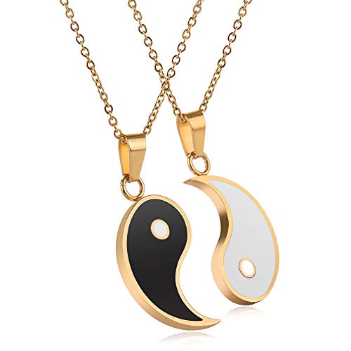 JUXINGDAZYF JUXINDA Yin and Yang necklace, personalized engraved stainless steel gold-plated puzzle pendant jewelry, suitable for couples necklaces with adjustable chains - Image 2