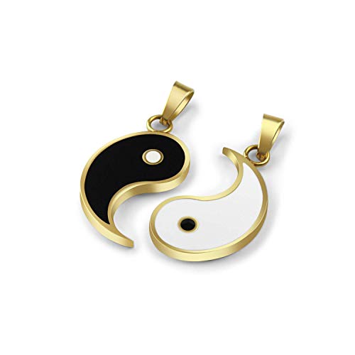 JUXINGDAZYF JUXINDA Yin and Yang necklace, personalized engraved stainless steel gold-plated puzzle pendant jewelry, suitable for couples necklaces with adjustable chains - Image 5