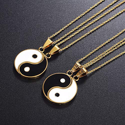 JUXINGDAZYF JUXINDA Yin and Yang necklace, personalized engraved stainless steel gold-plated puzzle pendant jewelry, suitable for couples necklaces with adjustable chains - Image 4