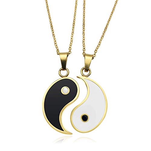 JUXINGDAZYF JUXINDA Yin and Yang necklace, personalized engraved stainless steel gold-plated puzzle pendant jewelry, suitable for couples necklaces with adjustable chains - Image 1