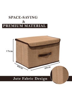 Kuber Industries Kuber Industries Pack of 4 Drawer Organizer (Small) Foldable Clothes Storage Box | Clothes Organiser for Wardrobe | Lid & Handle | Jute Fabric | Cloth Organizer | Cupboard Organizer | Brown  - Image 3