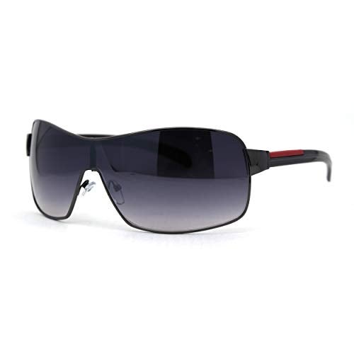 SA106 Mens Italian Designer Fashion Wrap Shield Sport Pilot Sunglasses Gunmetal - Smoke - Image 1