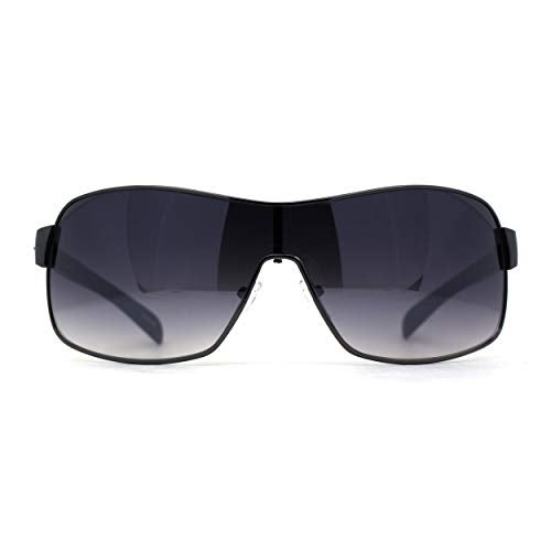 SA106 Mens Italian Designer Fashion Wrap Shield Sport Pilot Sunglasses Gunmetal - Smoke - Image 2