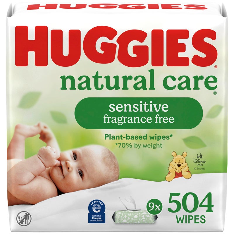 Huggies Natural Care Sensitive Baby Wipes, Unscented, Hypoallergenic, 99% Purified Water, 9 Flip-Top Packs (3 packs of 3), 504 Total Wipes (56 Wipes per pack), Packaging May Vary - Image 1