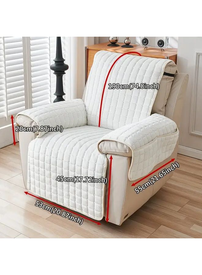 غطاية أريكة قابلة للاستلقاء من الفانيلا بمقعد فردي، غير قابلة للانزلاق، لجميع الفصول، باللون الأبيض غير الناصع - Image 1