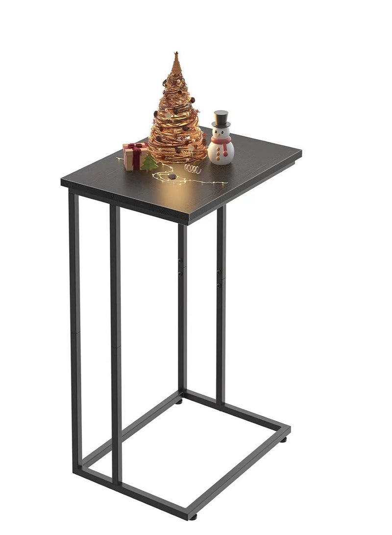 طاولة جانبية عريضة على شكل حرف C، طاولة أريكة على شكل حرف C بإطارات معدنية، طاولة جانبية صغيرة للوجبات الخفيفة للأريكة والسرير، طاولة كمبيوتر محمول على شكل حرف C بتصميم كلاسيكي، لغرفة المعيشة وغرفة النوم، طراز صناعي، لون أسود - Image 1