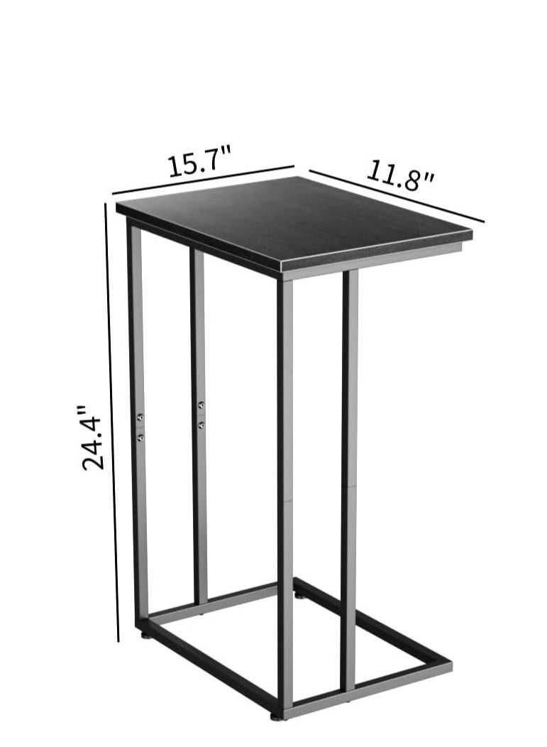 طاولة جانبية عريضة على شكل حرف C، طاولة أريكة على شكل حرف C بإطارات معدنية، طاولة جانبية صغيرة للوجبات الخفيفة للأريكة والسرير، طاولة كمبيوتر محمول على شكل حرف C بتصميم كلاسيكي، لغرفة المعيشة وغرفة النوم، طراز صناعي، لون أسود - Image 2
