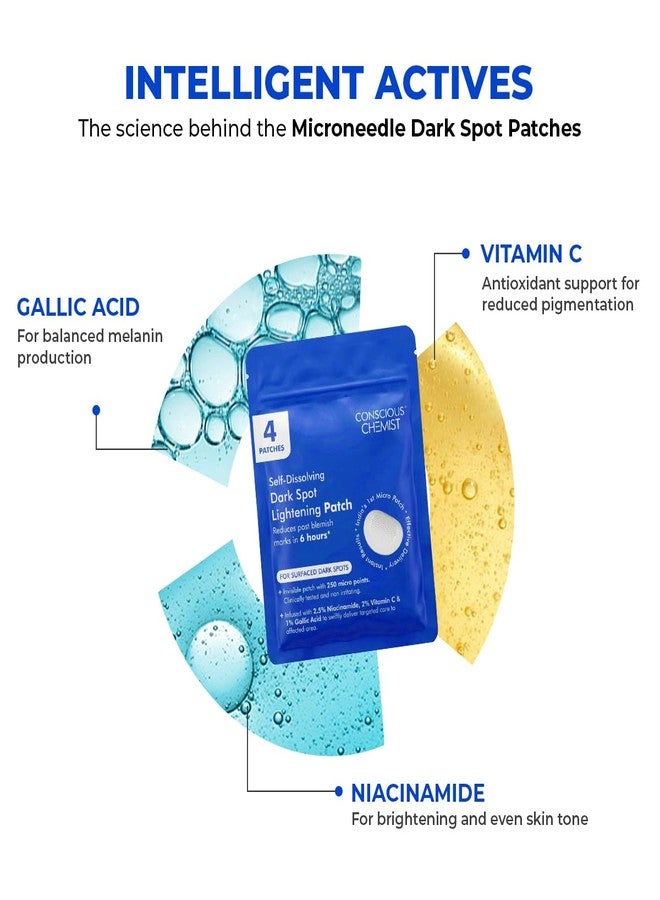 Conscious Chemist® Self Dissolving Dark Spot Lightening Microneedle Patches (Pack of 12 Patches) | Painless & Effective Patch with Niacinamide, Gallic Acid & Vitamin C | Fades Dark Spots, Evens Skin Tone & Boosts Radiance | Visible Results in 6 Hours - Image 4