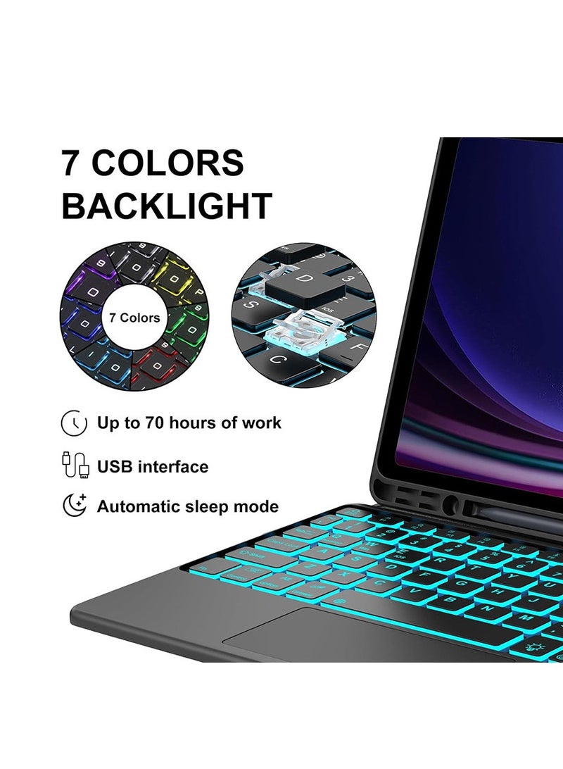 General Applicable to Samsung Tablet Tab S9 FE 10.9-inch SM-X510/X516/S9 11-inch X710/X716B/X718U/S8 11-inch X700/X706/S7 11-inch T870/T875 Touch-screen backlit Arabic keyboard protective cover with pen slot magnetic leather cover  - Image 3
