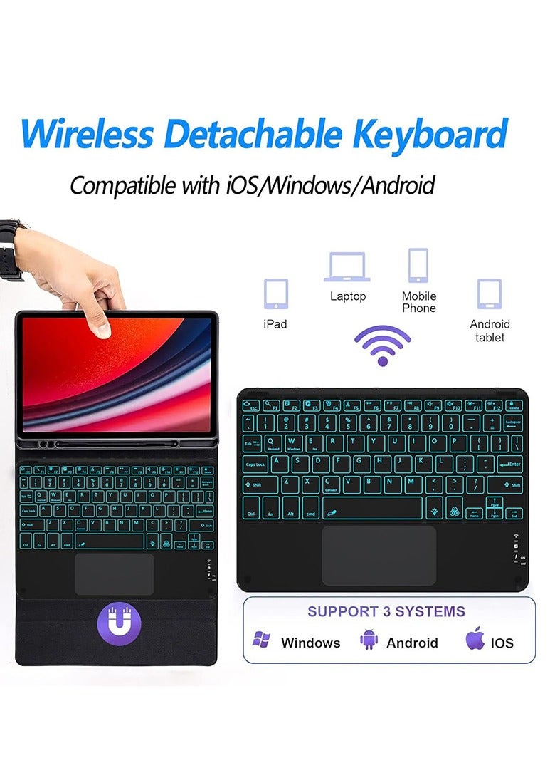 General Applicable to Samsung Tablet Tab S9 FE 10.9-inch SM-X510/X516/S9 11-inch X710/X716B/X718U/S8 11-inch X700/X706/S7 11-inch T870/T875 Touch-screen backlit Arabic keyboard protective cover with pen slot magnetic leather cover  - Image 4