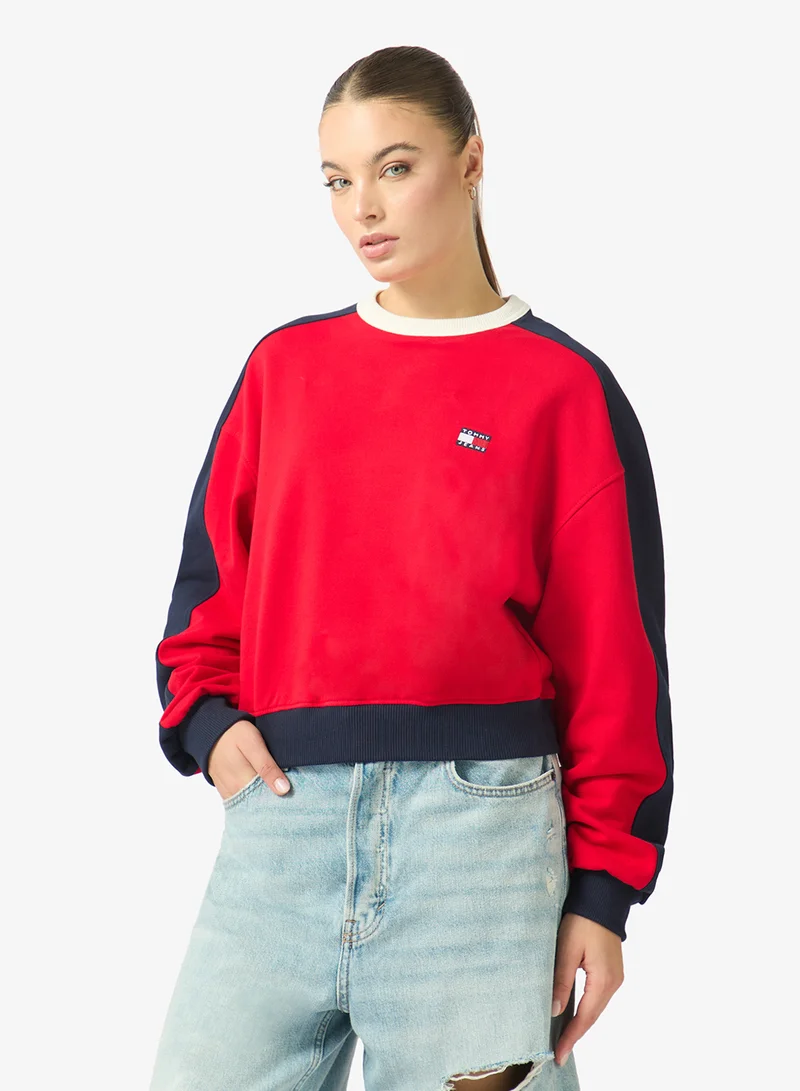 Tommy Jeans Tommy Badge Colour-Blocked Boxy Cropped Jumper