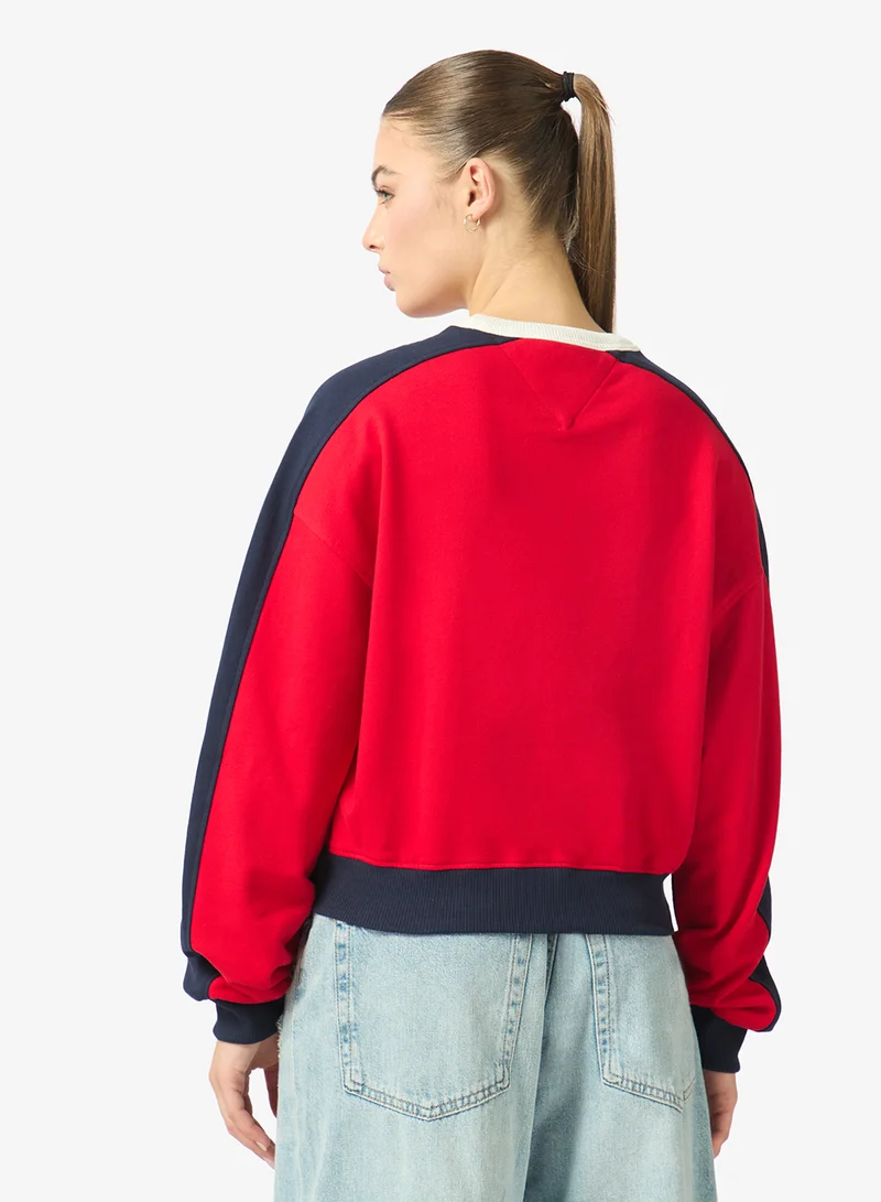 Tommy Jeans Tommy Badge Colour-Blocked Boxy Cropped Jumper